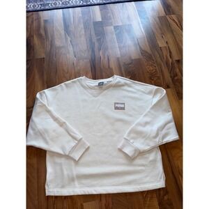 Puma Sweatshirt Women Large Cream Excellent Oversized Crewneck Fleece‎ Logo Slit